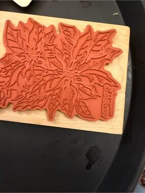 Poinsettia Holiday Rubber Stamp on Wood Mount - Red